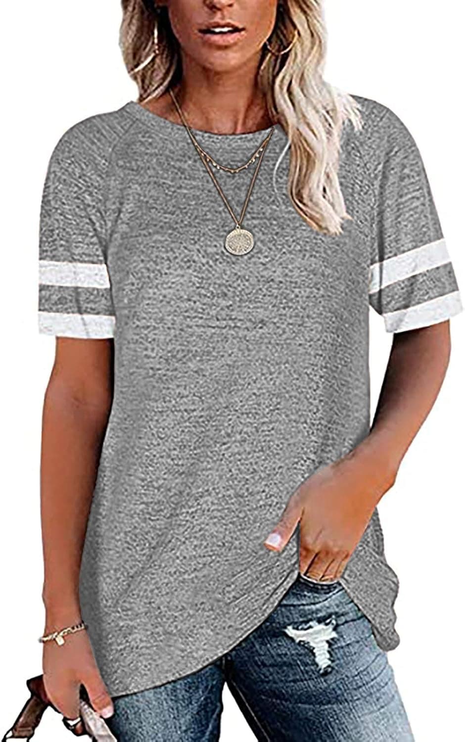 Fittari Womens T-Shirt Short Sleeve Round Neck Tunic Stripe Softstyle tees