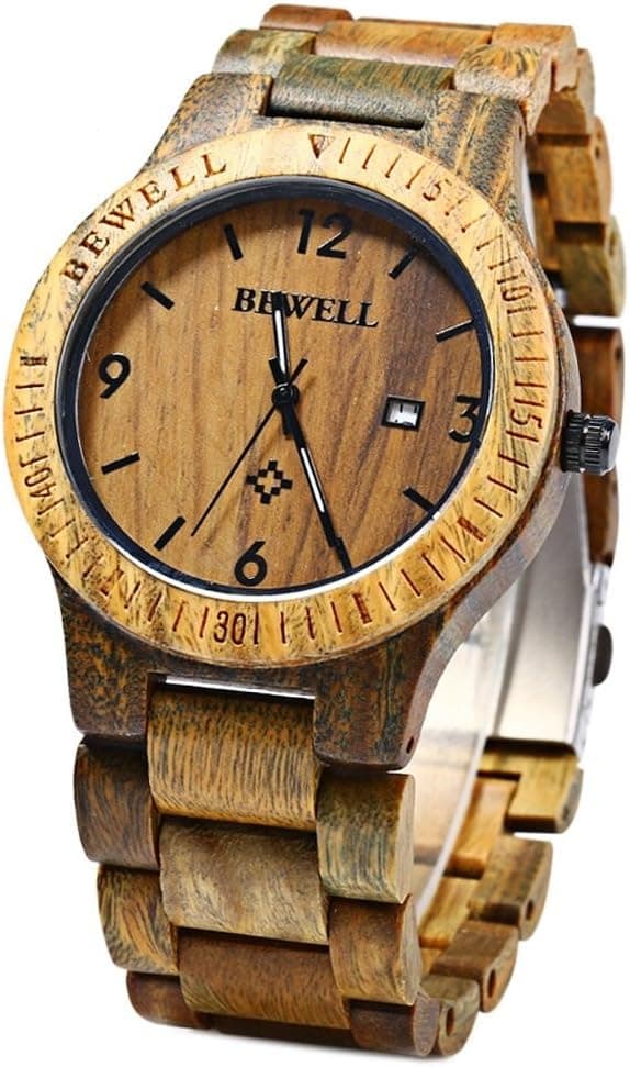 Bewell W086B Mens Wooden Watch Analog Quartz Lightweight Handmade Wood Wrist Watch (Verawood)