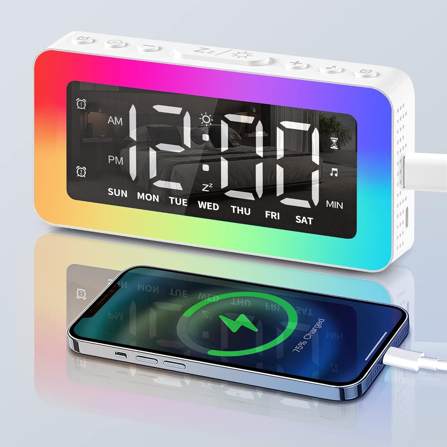 LEIKE Digital Alarm Clock for Bedrooms with Light,Dual Loud Mirror Alarm Clocks for Heavy Sleepers Adults,Teens,Kids with Snooze,10 Levels Brightness Bedside Alarm Clocks with USB Port for Travel
