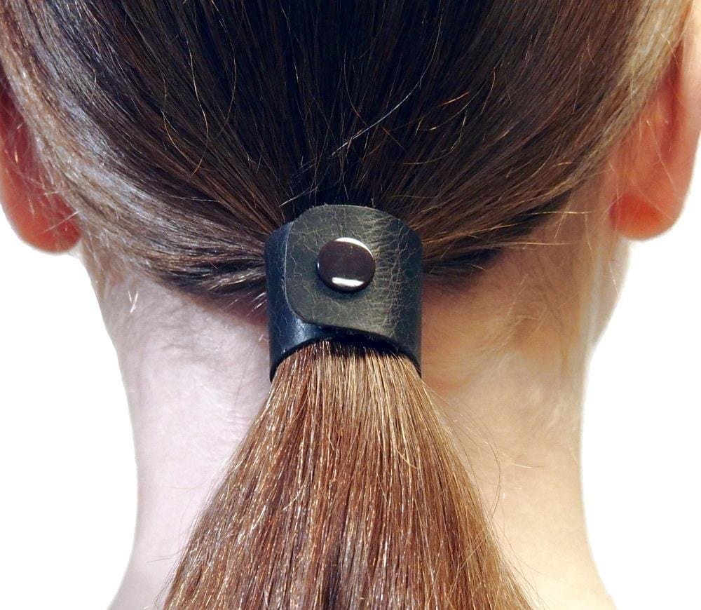 Jissy Leather Hair Ties - Long Hair Ponytail Holder Accessories for Men and Women - Espresso (single piece)
