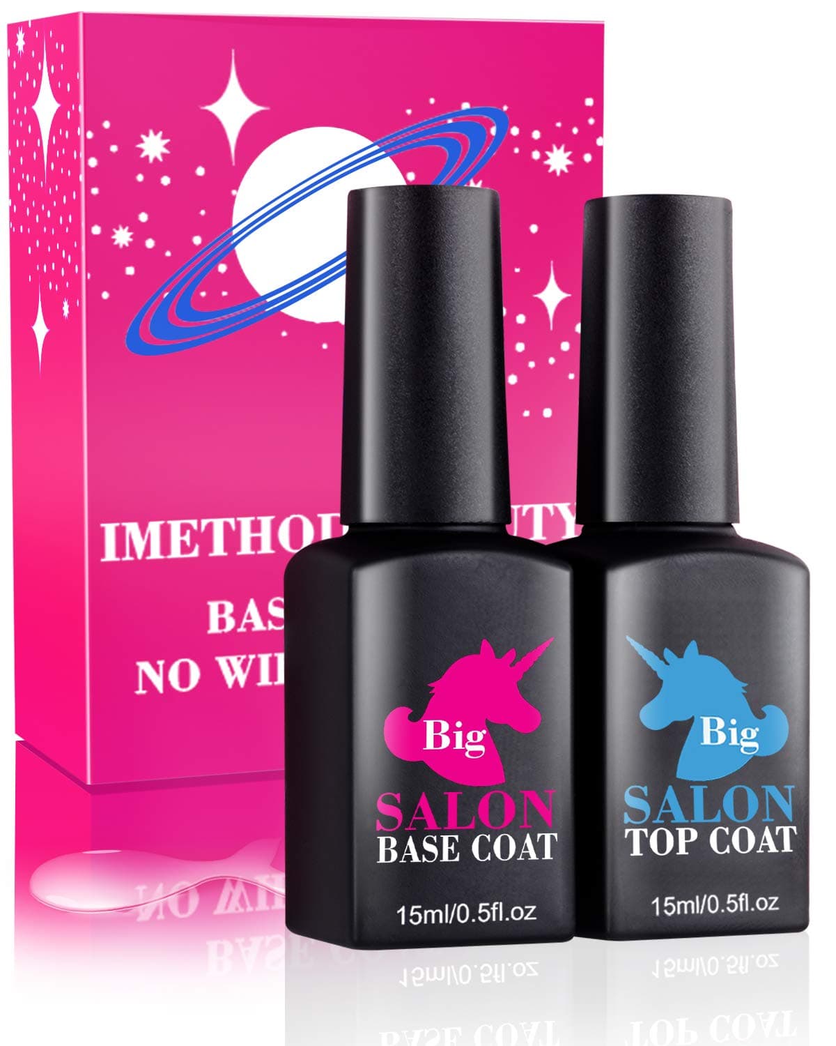 iMethod Gel Polish Top and Base Coat - iMethod No Wipe Top Coat and Base Coat Set, for UV LED Gel Nail Polish, Long Lasting and Shine Finish
