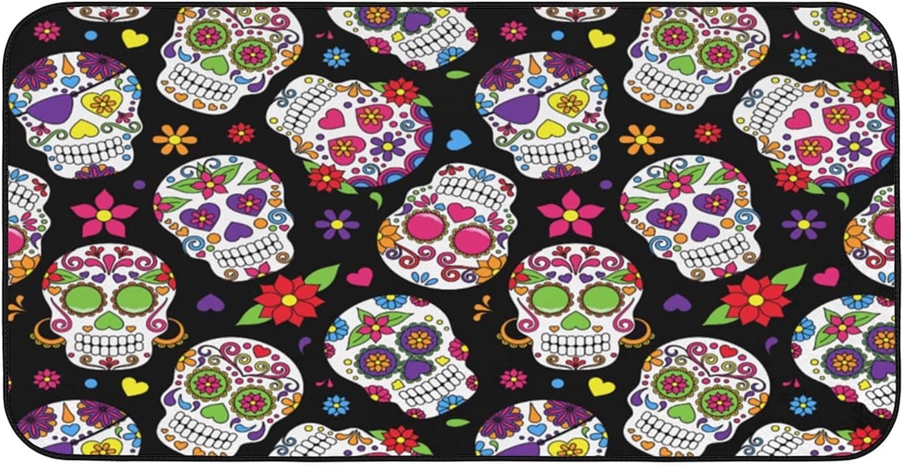 Kitchen Rugs Sugar Skull Anti Fatigue Non Slip Floor Mat, Colorful Skull Kitchen Mats Standing Mats Bath Rug Runner Doormats Farmhouse Carpet for Home Indoor Outdoor 39" X 20"