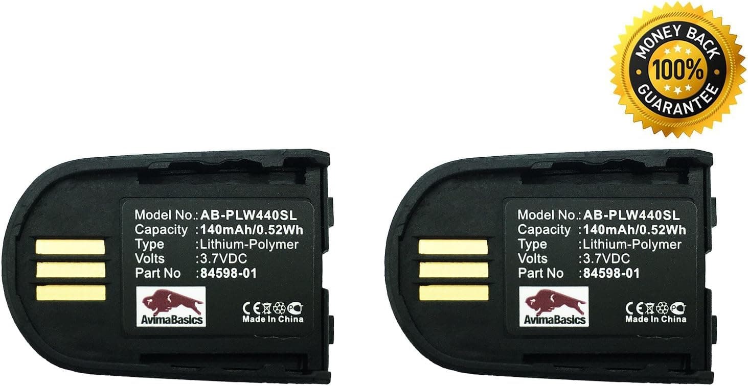 Savi Battery by AvimaBasics Replacement Rechargeable 140mAh 3.7V Battery Compatible with Plantronics Savi WH500 W440 W740 84598-01 82742-01 Bluetooth Wireless Headsets 84598-01 (2 Pack)
