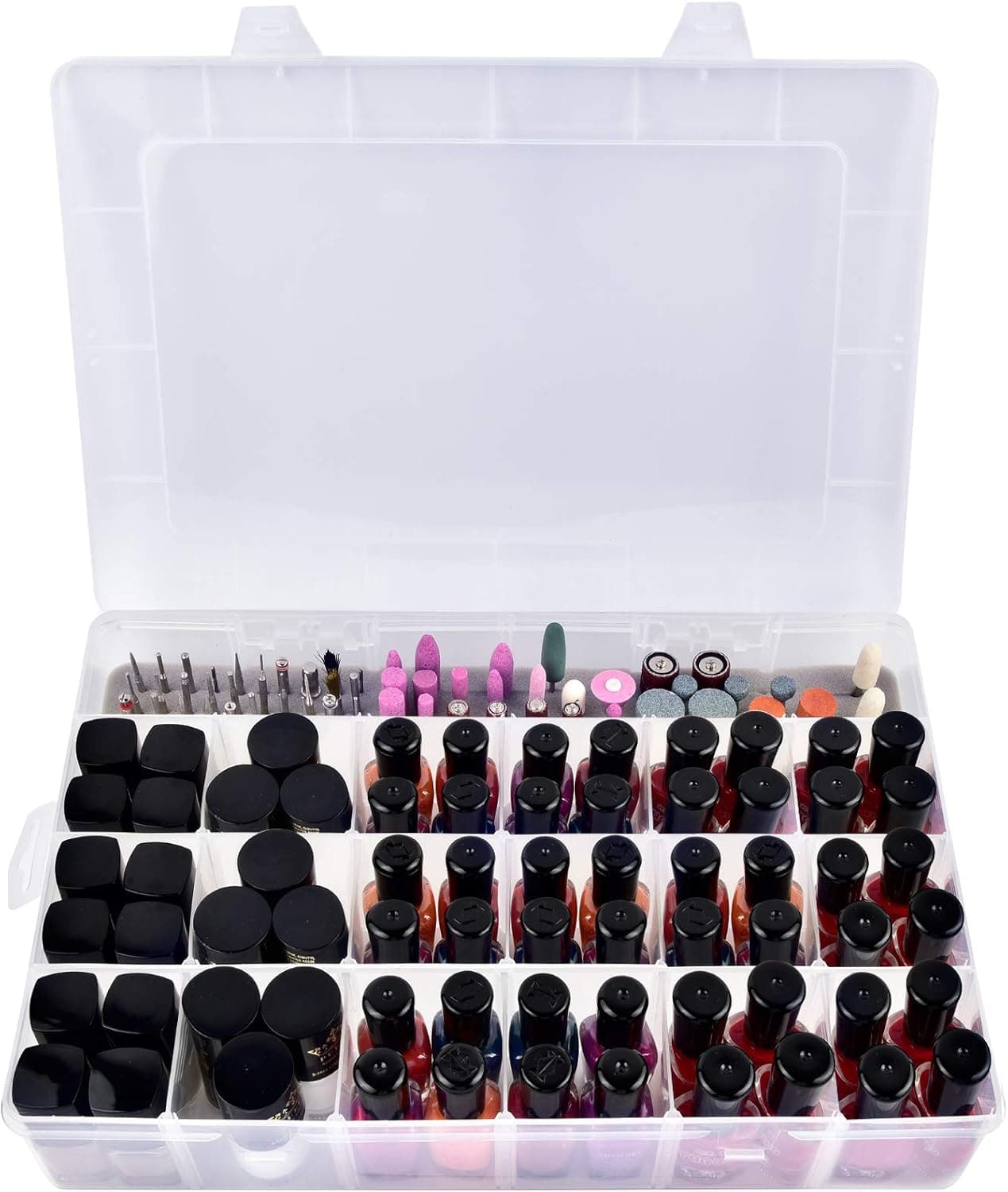 Nail Drill Bit Holder Nail Polish Organizer- Display Organizer Case Holds 100+pcs 3/32 Inch Acrylic Nail Bits Manicure Tools. Storage Container Box Fits for 36+ Fingernail Polish (Case Only)