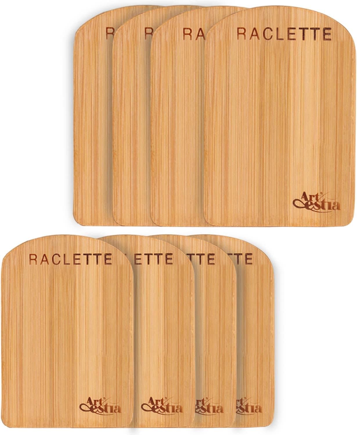 Artestia 8 Pack Raclette Bamboo Trays for Grill Pans Small Handmade Heat-Resistant Bamboo Plates for BBQ Kitchen Dining Family Garthing