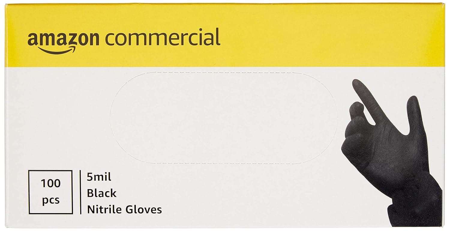 AmazonCommercial Powder Free, Textured Disposable Nitrile Gloves, 5 mil, Black, 240mm, Size XXL, 900 (10 Boxes of 90)
