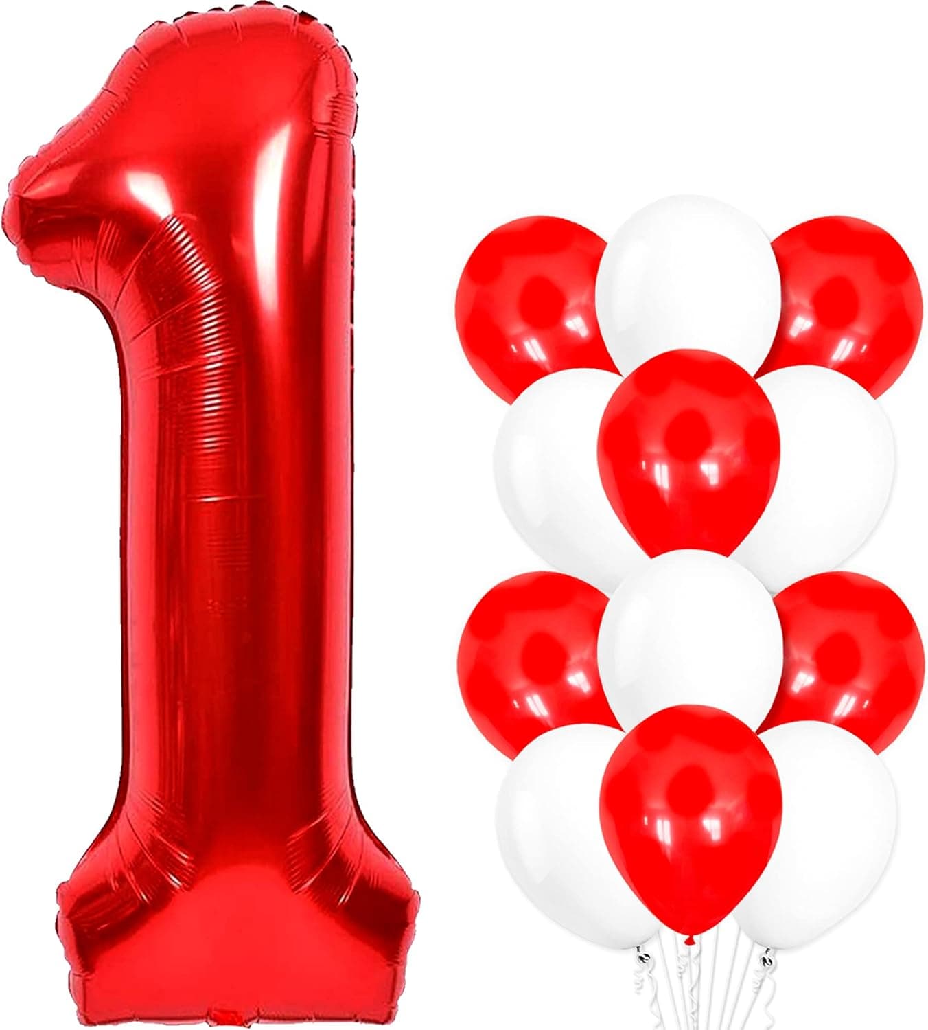 Number 1 Red Balloons for 1st Birthday – 40 Inch, Pack of 28 | First Birthday Docto Seuss Party Supplies | White, Light Blue, Polka Dots Latex Balloons |1 Years Old Red Party Decorations for Boys