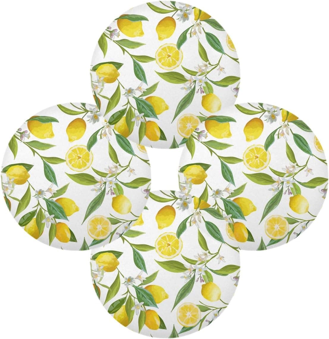ALAZA 15 Inch Round Kitchen Table Mats Set of 6, Lemon Floral Round Table Place Mats Washable for Kitchen Dining Table Restaurant Home Decor