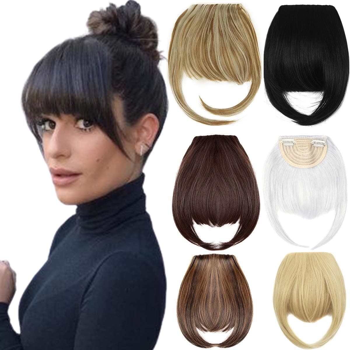 Clip in Bangs Hair Extensions Human Hair Air Bangs with Temples One Piece Clip on Front Bangs Hairpiece