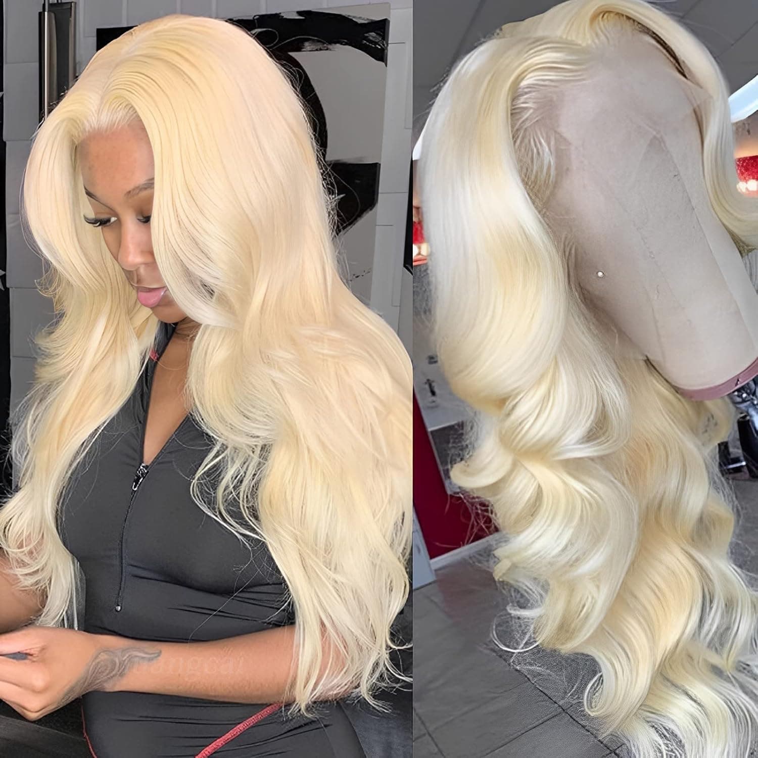 HUANGCAI 613 Lace Front Wig Human Hair 18inch 13x1 Blonde Lace Front Wig Human Hair 613 Lace Frontal Wig for Black Women Pre Plucked with Baby Hair Brazilian Blonde Body Wave Wigs