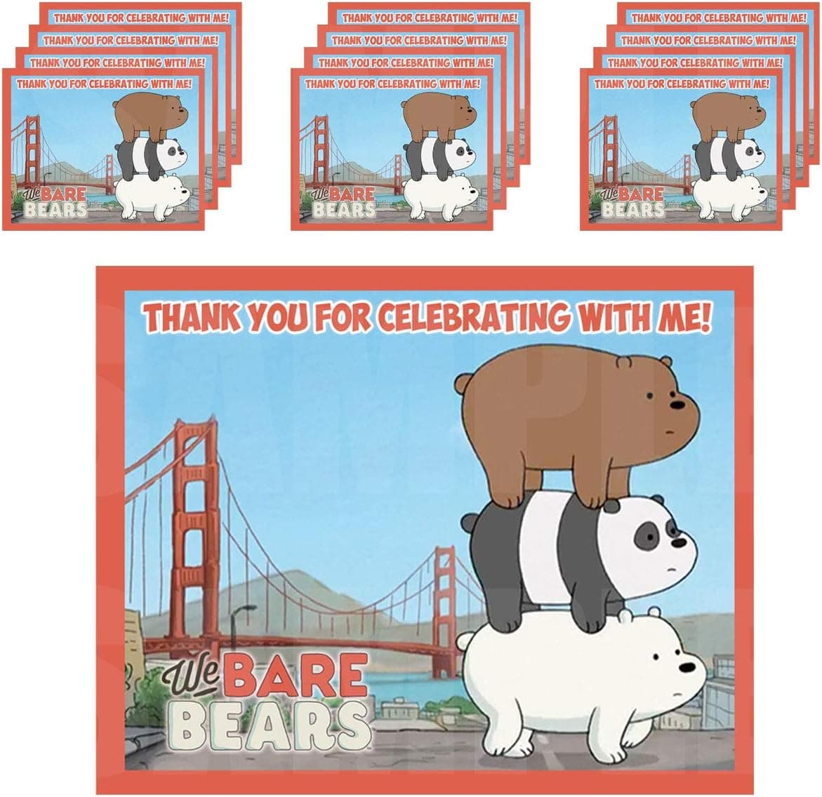 We Bare Bears Gift Label Stickers Only Video Game Party Favors Supplies Decorations 3.75" x 4.75" -12 pcs, Grizzly Panda Ice Bear