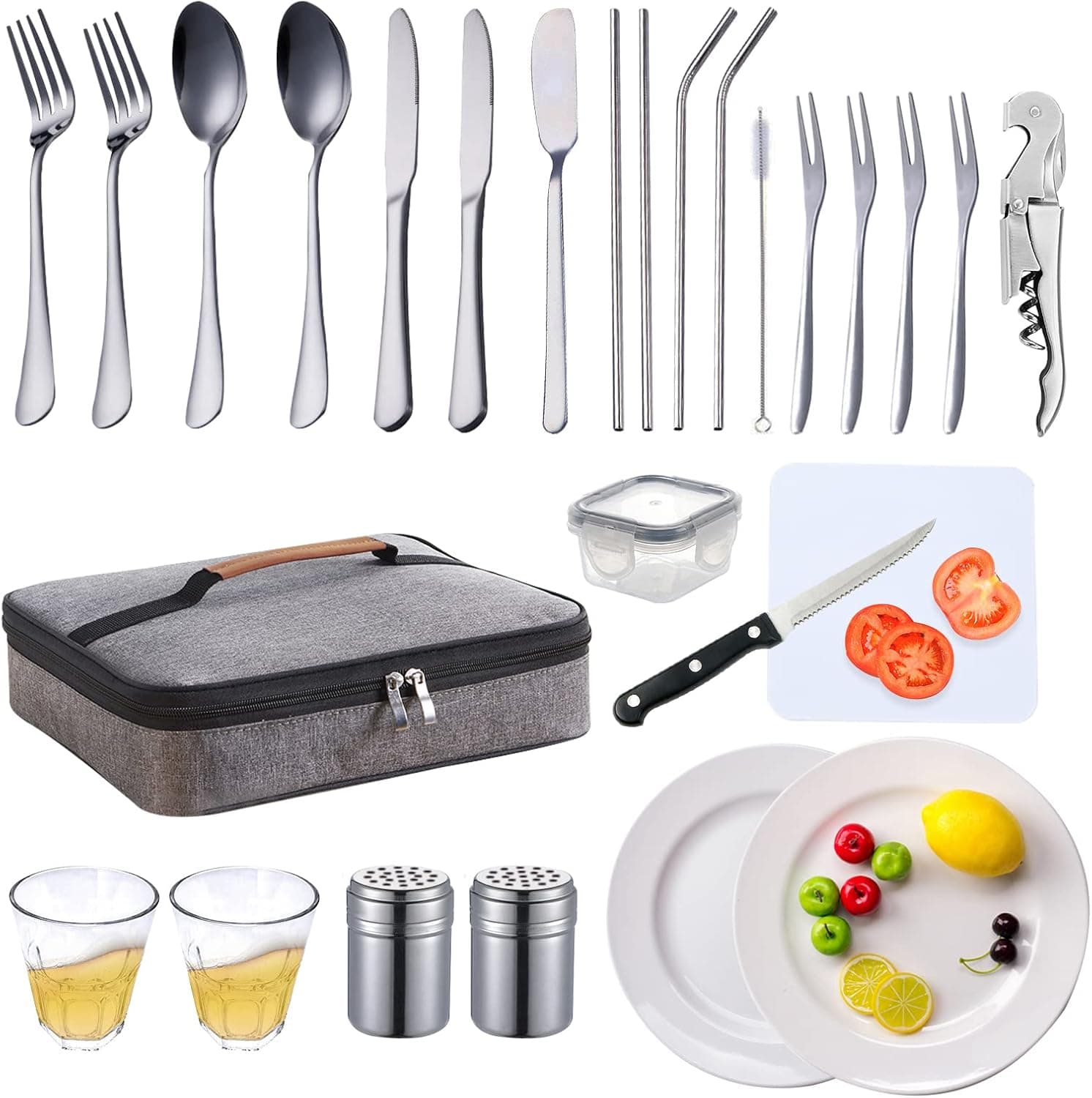 Silverware Flatware Set,Reusable Stainless Steel Travel Utensil Sets,Portable Travel Cutlery Set with Case,Travel Utensils Flatware Set for Outdoor School Camping Travel Picnic Office