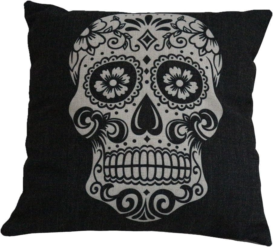 DolphineShow Cotton Linen Printed Square White Skull Pattern Sofa Simple Cushion Cover 18x18 Inches Festival Gifts