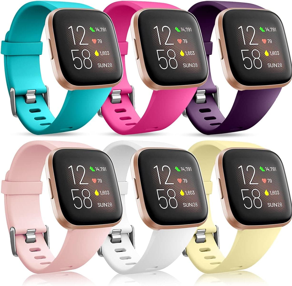 Wepro Compatible with Fitbit Versa 2 Bands/Fitbit Versa Bands, 6 Pack Waterproof Silicone Bands Replacement for Fitbit Versa Lite SE Smartwatch for Women Men, Small, Pink, White