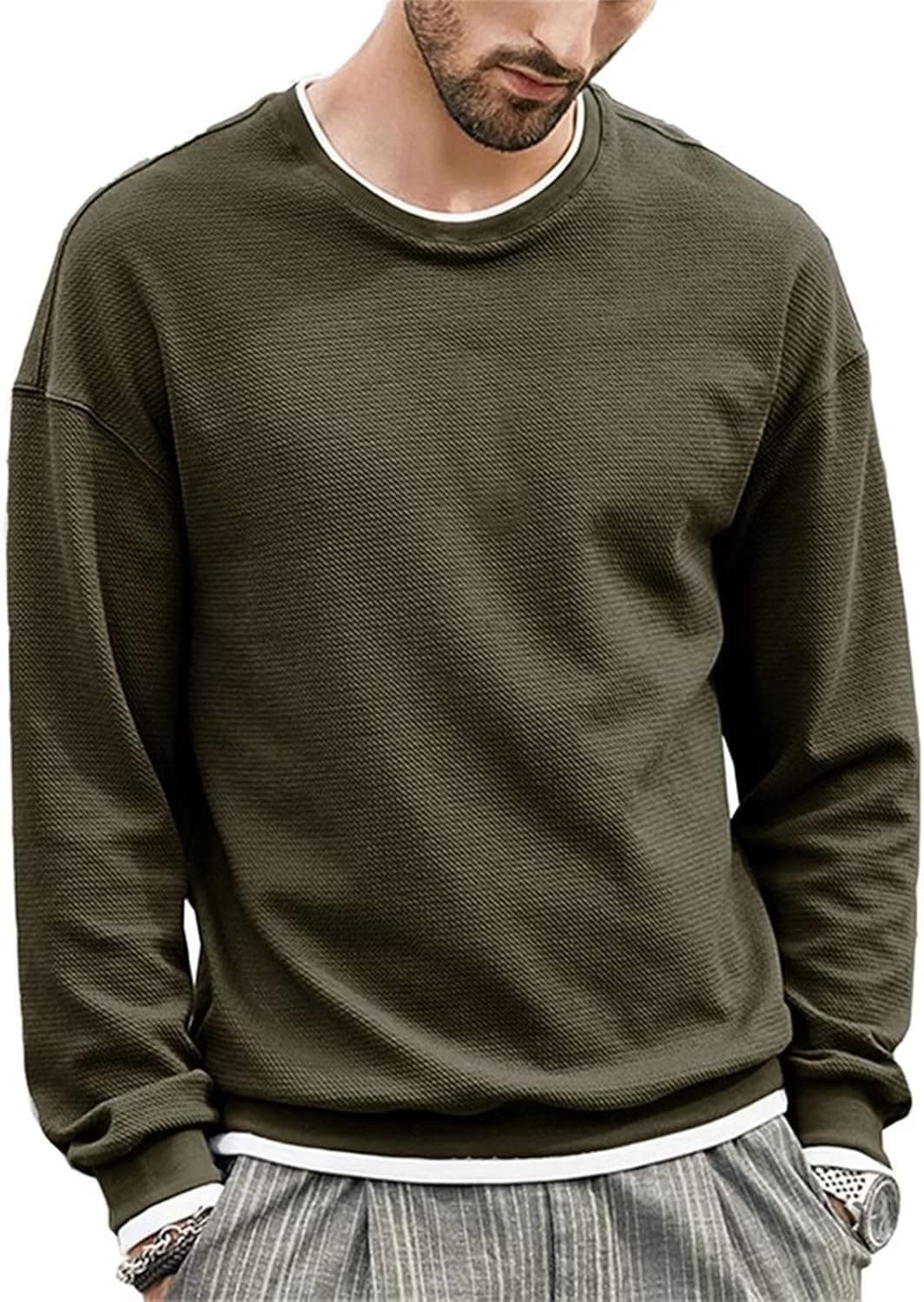 Casual Men's Crewneck Sweatshirt Atheletic Long Sleeve Pullover Hipster Color Block Sweatershirts