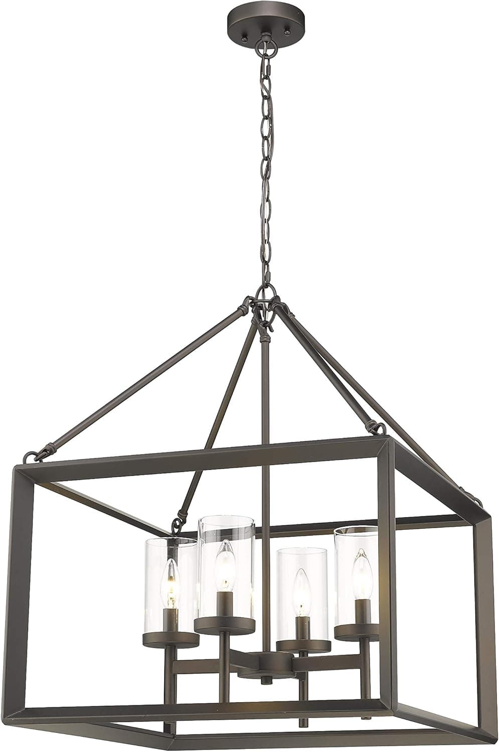 Emliviar 4-Light Lantern Pendant Light, Dining Room Chandelier Cage Hanging Light, Oil Rubbed Bronze Finish with Clear Glass Shade, 3039-4A