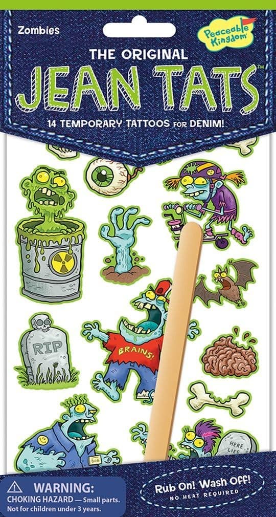 Peaceable Kingdom Jean Tats Zombies Temporary Tattoos for Fabric