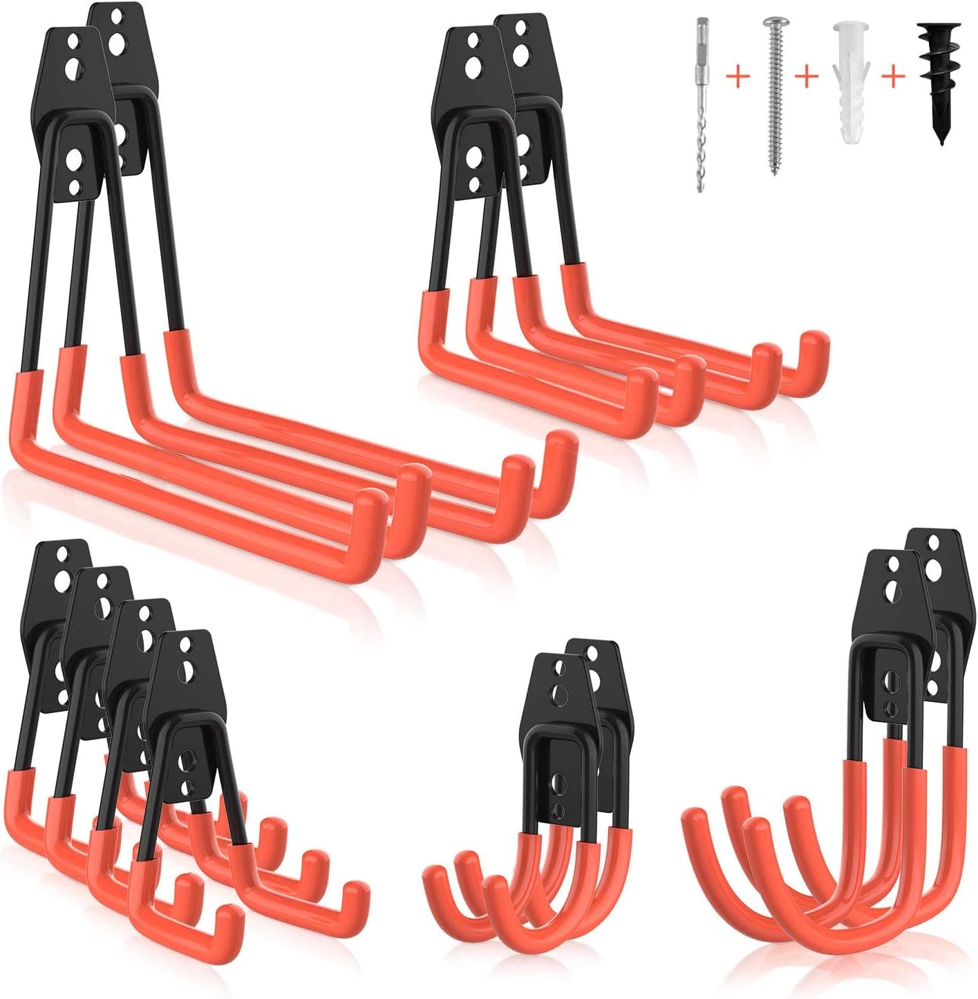 Garage Hooks Heavy Duty, Steel Garage Storage Hooks, Zalava 12-Pack Steel Utility Double Hooks for Garage Hanging Power Tool, Wall Mount Garage Organizer, Bike, Ladders, or Bulk Items, 12 Pack