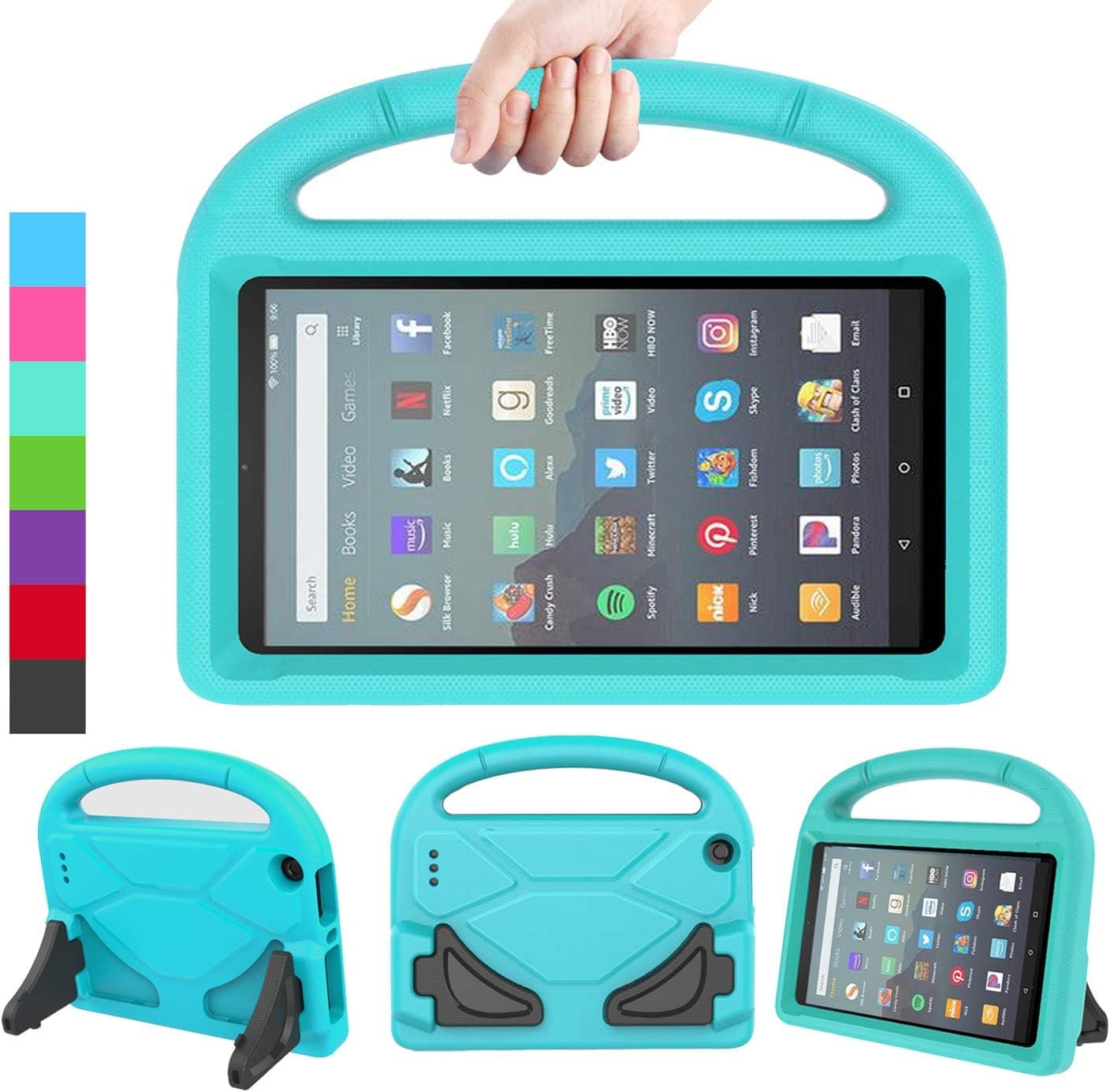 LEDNICEKER Case for All-New Fire 7 Tablet (9th Generation - 2019 Release) - Kids/Toddler Shockproof Portable Handle Protective Stand Case for for Amazon Fire 7 2019 & 2017 (7 Inch Display), Turquoise