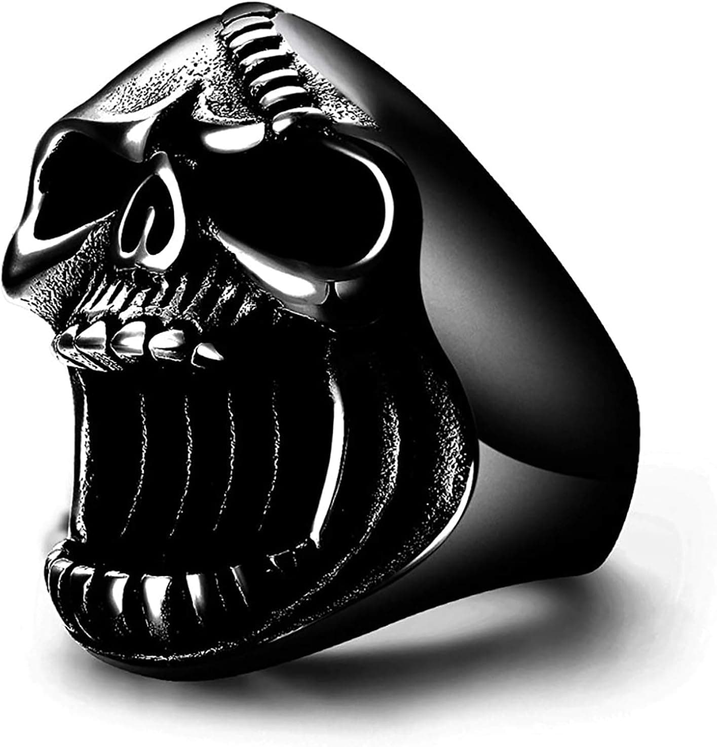 Black Skull Rings for Men, Mens Stainless Steel Beer Bottle Opener Skull Ring, Gothic Biker Punk Cool Jewelry