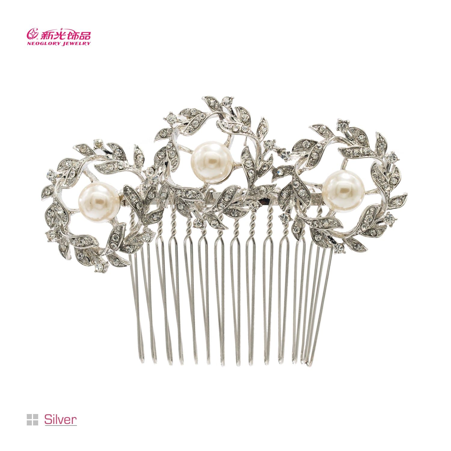 Bridal Wedding Olive Branch Round Hair Comb Hairpin Rhinestone Crystals Hair Jewelry Accessories 1452R