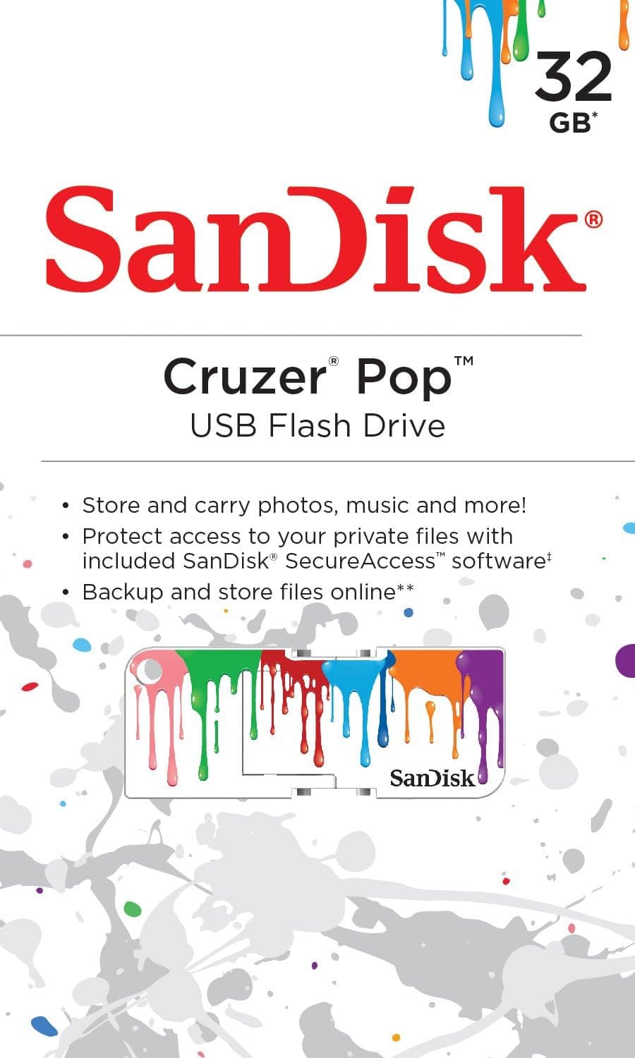 SanDisk Cruzer Pop 32GB USB 2.0 Flash Drive, Paint- SDCZ53A-032G-B35