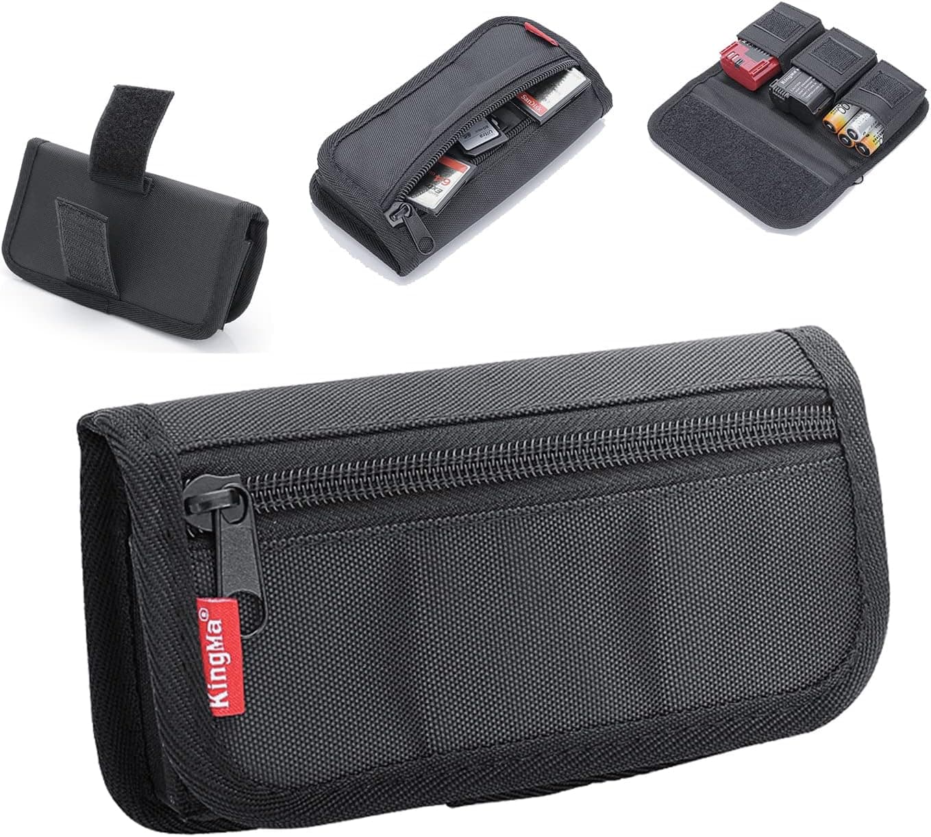 King Ma Small DSLR Camera Battery Bag Pouch Holder Case Camera Battery Waist Bag Suitable for AA Battery and LP-E6/ LP-E17/ FZ100/ FW50/ F550 and More, SD Card Holder Memory Card Case