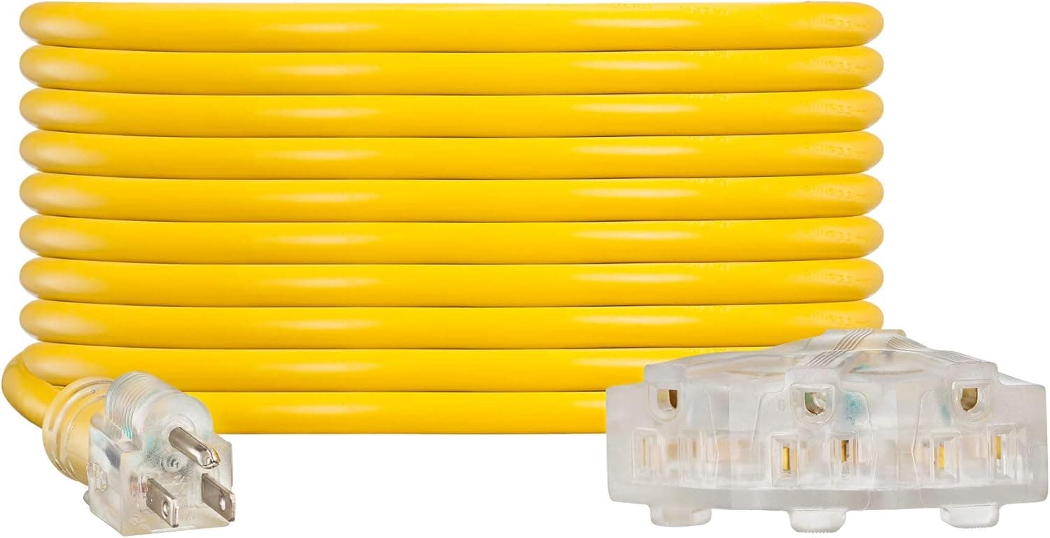 NC XQIN Heavy Duty Extension Cord 50 ft UL Listed 12 Gauge Extension Cord Indoor Outdoor Extension Cord-12/3 SJTW Lighted Triple Outlet Extension Cord 3 Prong Extension Cord