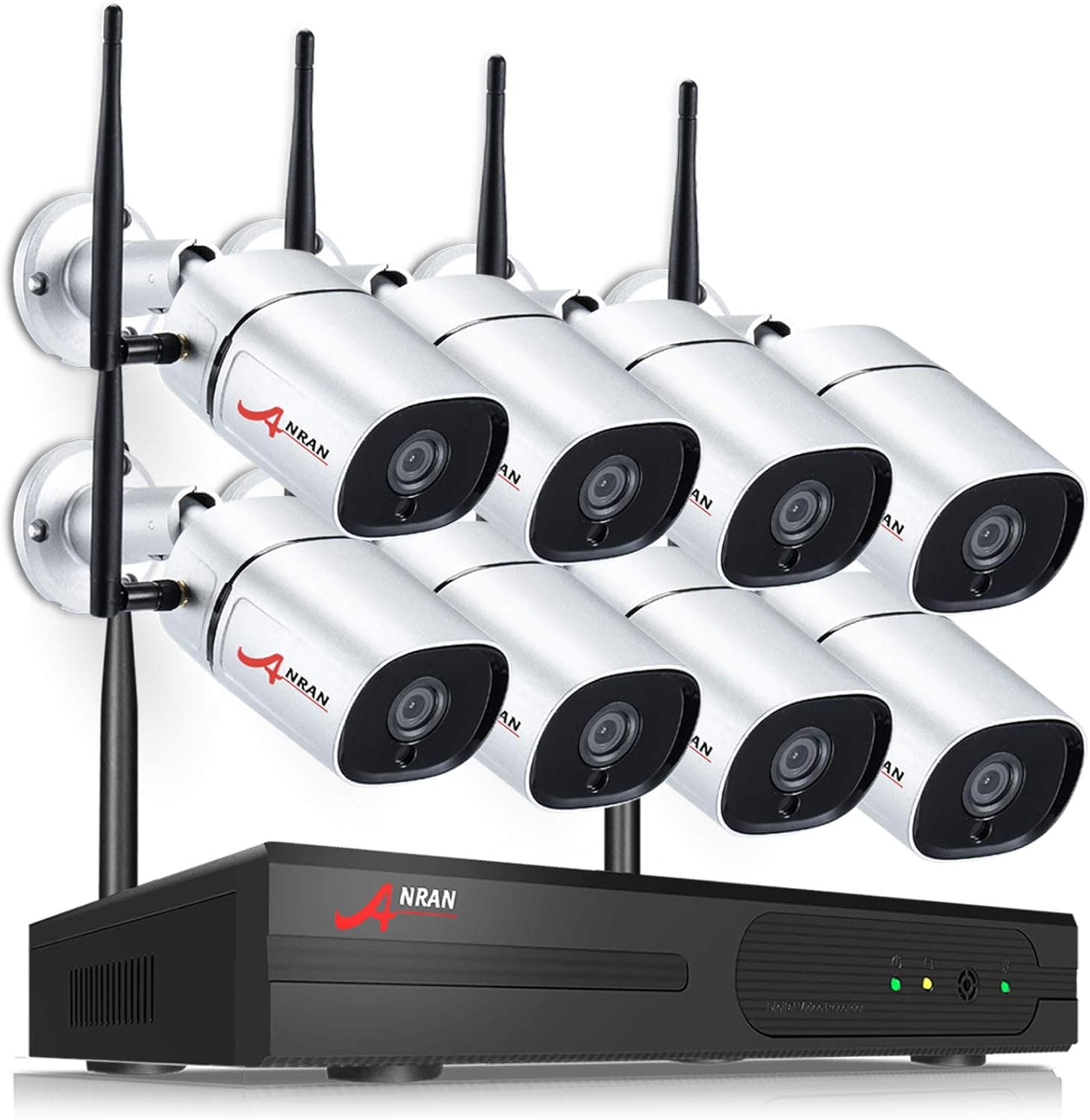 ANRAN Wireless Security Camera System 8CH NVR 8Pcs 1080P HD 2K Indoor Outdoor WiFi Surveillance IP Cameras with Night Version, Waterproof, Motion Alert, Remote Access for Home Security, No Hard Drive