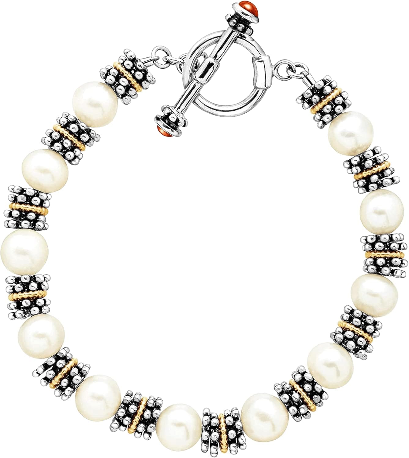 Finecraft 8mm Freshwater Cultured Pearl Bead Toggle Bracelet in Sterling Silver & 14K Yellow Gold, 8"