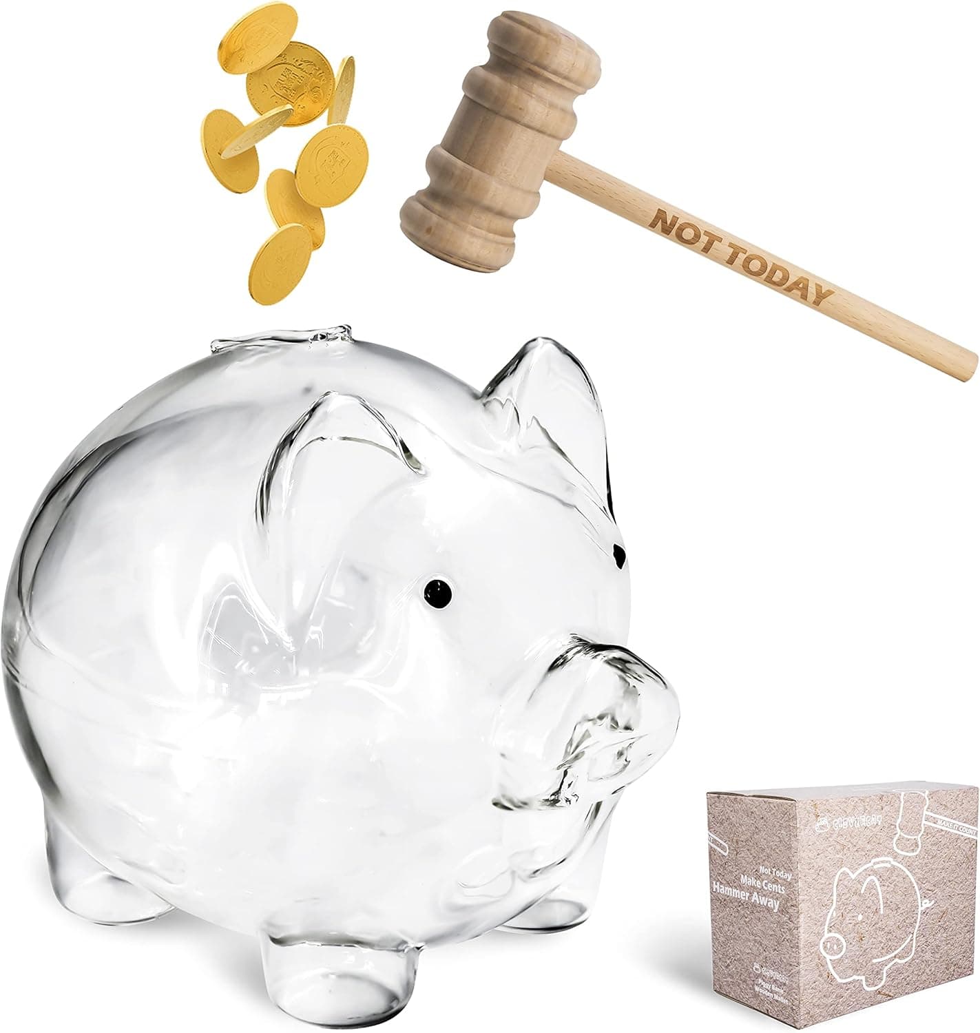 CLOVERCAT Cute Piggy Bank, Clear Transparent Glass Coin Bank Pig Money Bank for Kids Boys Girls Adults as Gift on Festival and Birthday