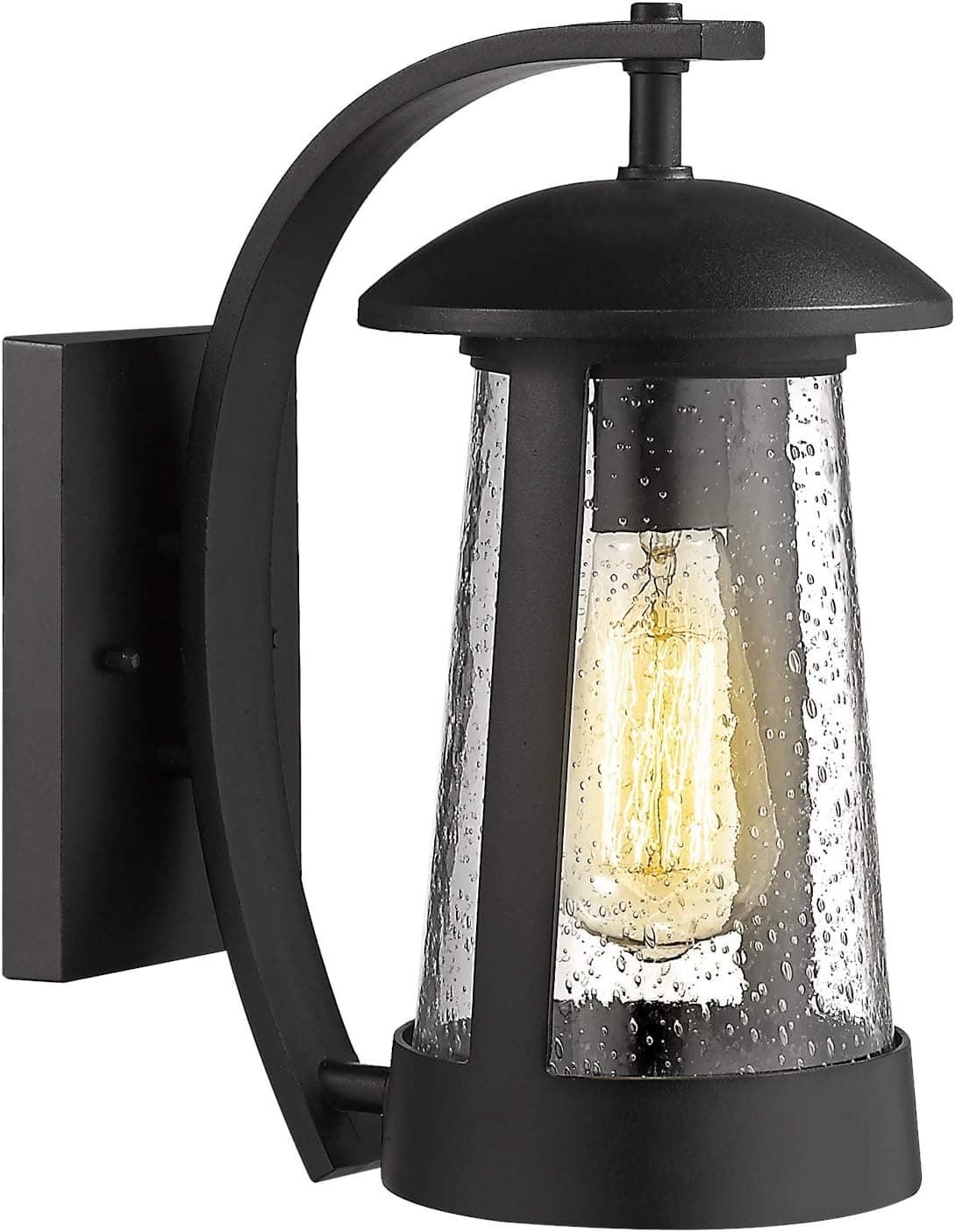 zeyu Exterior Wall Light Fixture, 13 Inch Outdoor Wall Sconce Wall Lamp for Porch Patio, Black Finish with Seeded Glass Shade, 0346-WD
