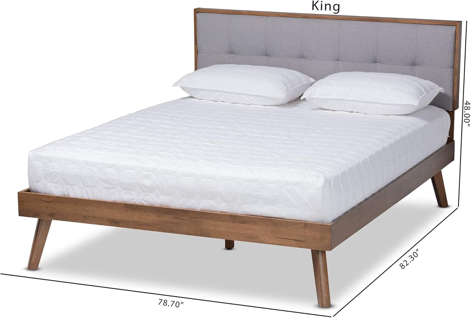 Baxton Studio Beds (Platform), King, Light Grey/Walnut