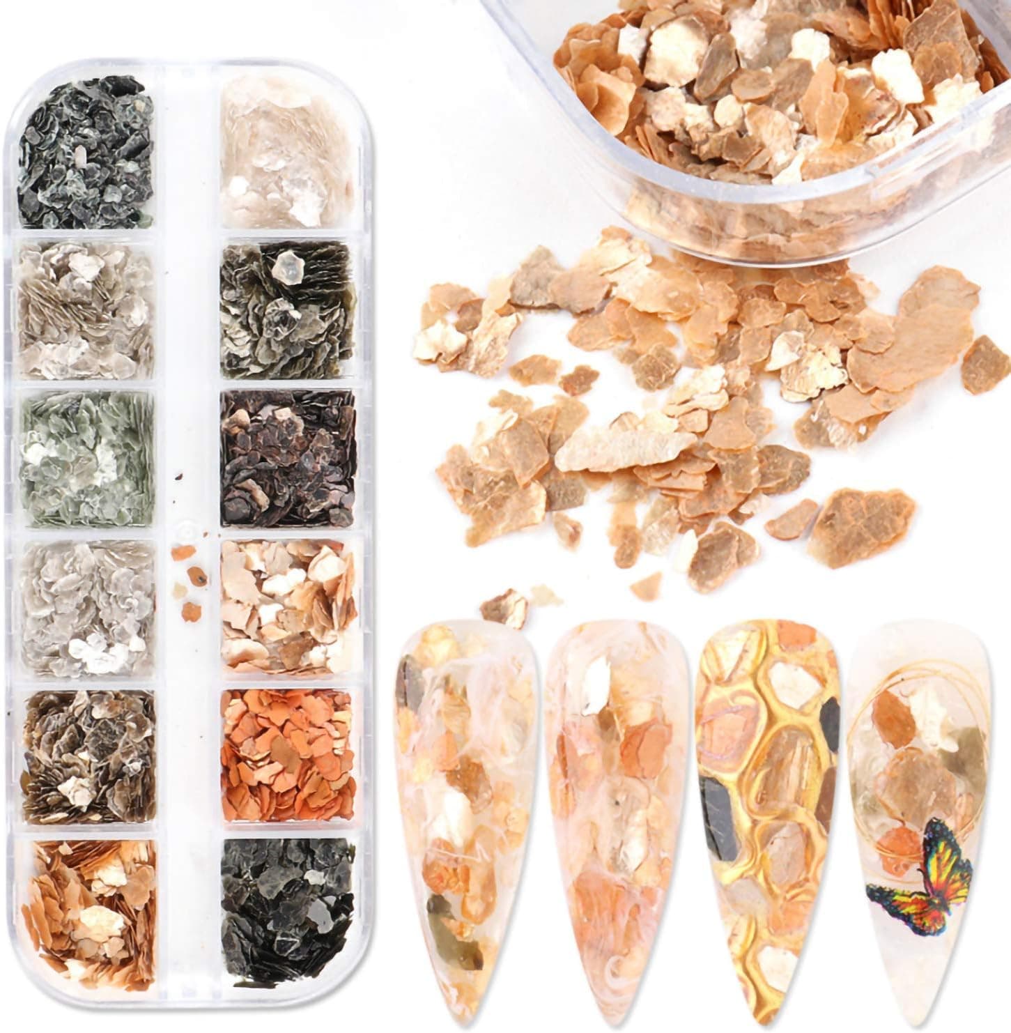 12 Boxes Dream Gold Marble Stone Nail Sequins, Marble Metal Flakes Ultra-Thin Colorful Glitter Sticker, for Nail Art Decoration, Cosmetic Festival Glitter, Craft or Face Hair Decor