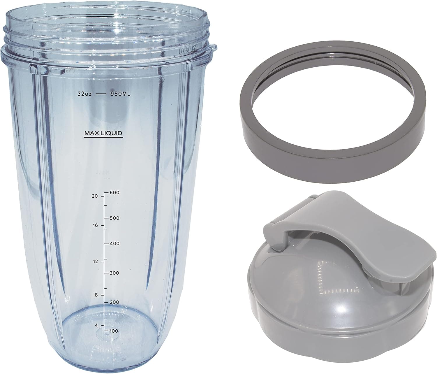 Blendin 32 Ounce Large Cup with Flip Top To-Go Lid and Jar Lip Ring, Compatible with Nutribullet 600W, 900W, NB-101B, NB-101S, NB-201, NBR-0601, NBR-1201, NB9-1301, 900 Pro Series Blenders