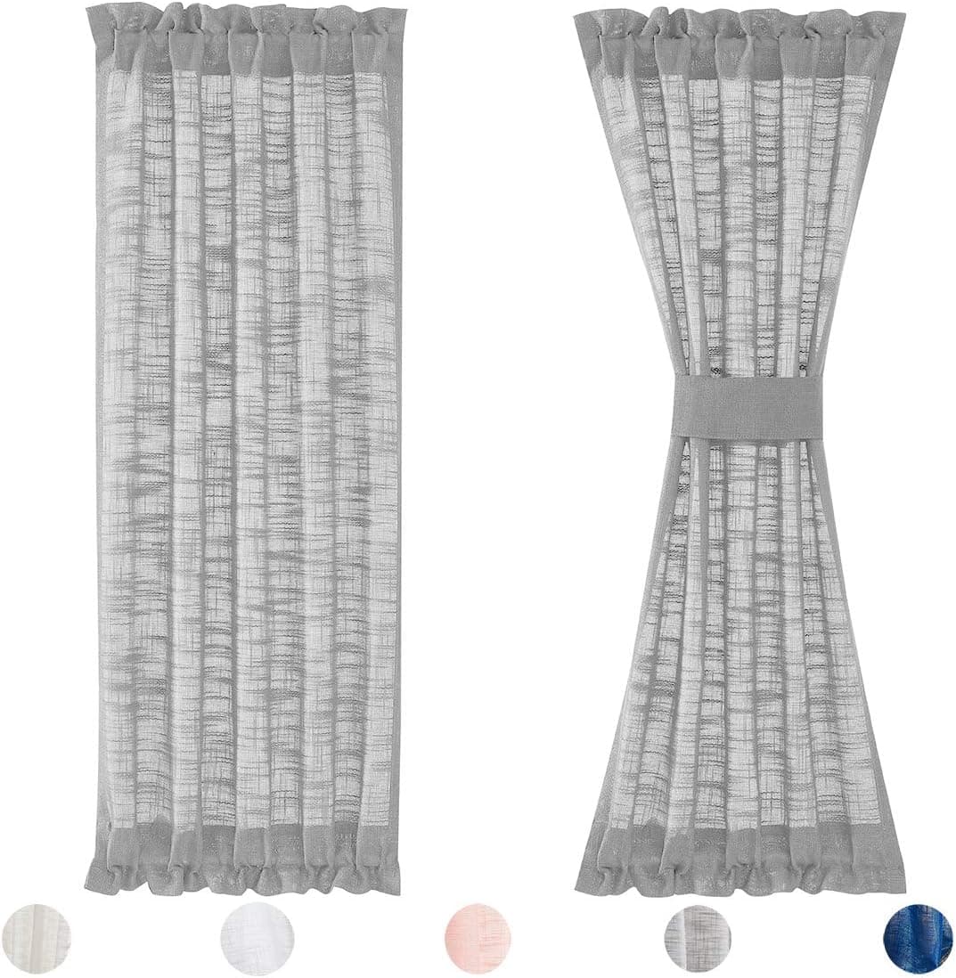 FMFUNCTEX Grey Sidelight Door Panels 40" Short Linen Texture Semi Sheer French Door Curtains for Entry Door Front Door Foyer Privacy Not See Through Natural Gray 24" w x 2 Pack