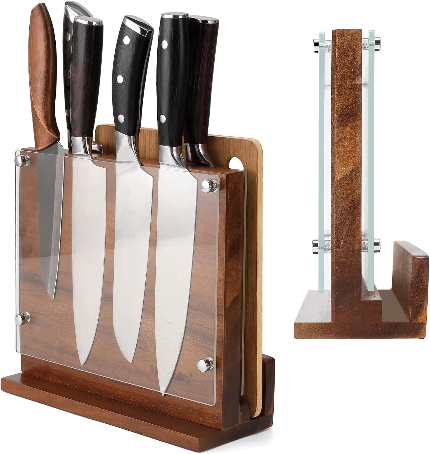 Kitchen Magnetic Knife Block with Acrylic Shield Double Side Knife Holder Rack Magnetic Stands with Strong Enhanced Magnets Multifunctional Storage Knife Stand for Kitchen Cutlery Display Organizer
