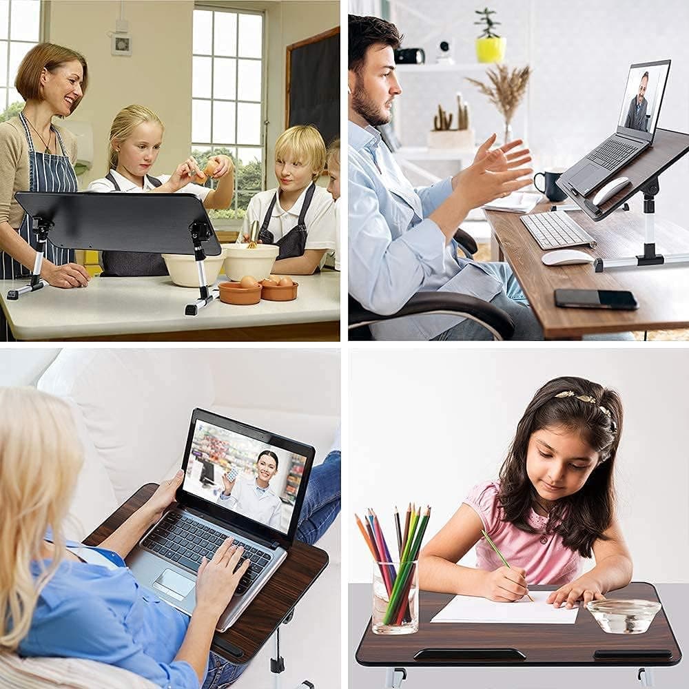 SUNFICON Laptop Bed Tray Desk Table Foldable Standing Desk Adjustable Height Lap Stand Portable Standing Notebook Tablet Breakfast Table Home Office Working Writing Drawing Sofa Couch Floor Black