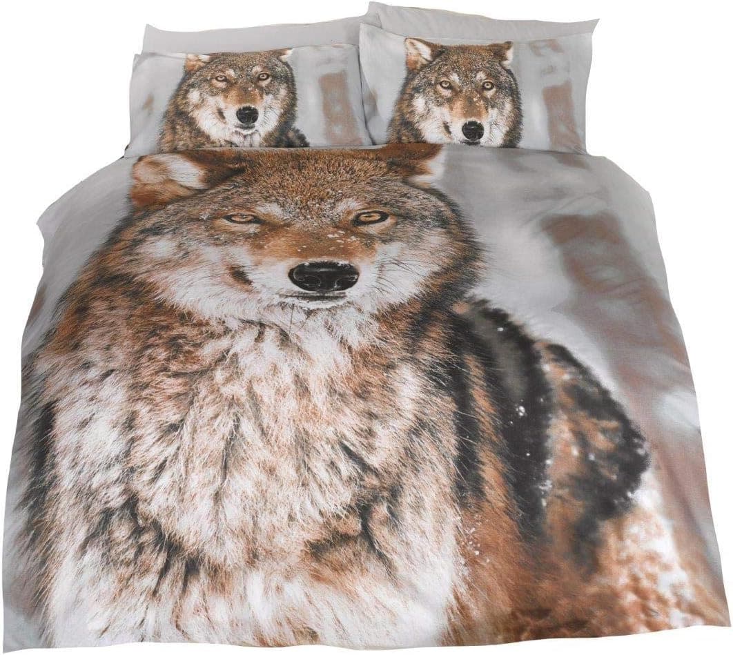 PCJ SUPPLIES Classic Full Winter Wolf Brown Cotton Blend Comforter Cover Set #FLOWRH