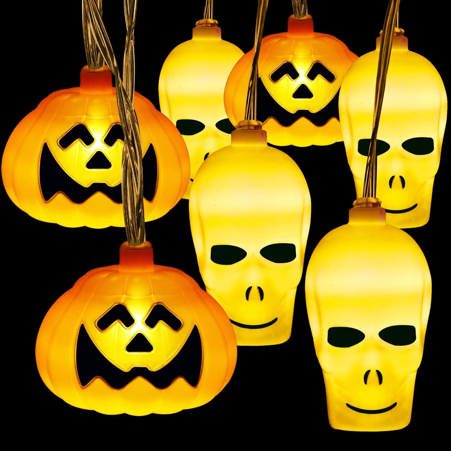 AYOGU1 Halloween Lights Decorations, 32 LED Halloween String Lights 3D Orange Pumpkin and White Spooky Skull, Battery Operated Halloween Decorative Light for Indoor Outdoor Party Ideas