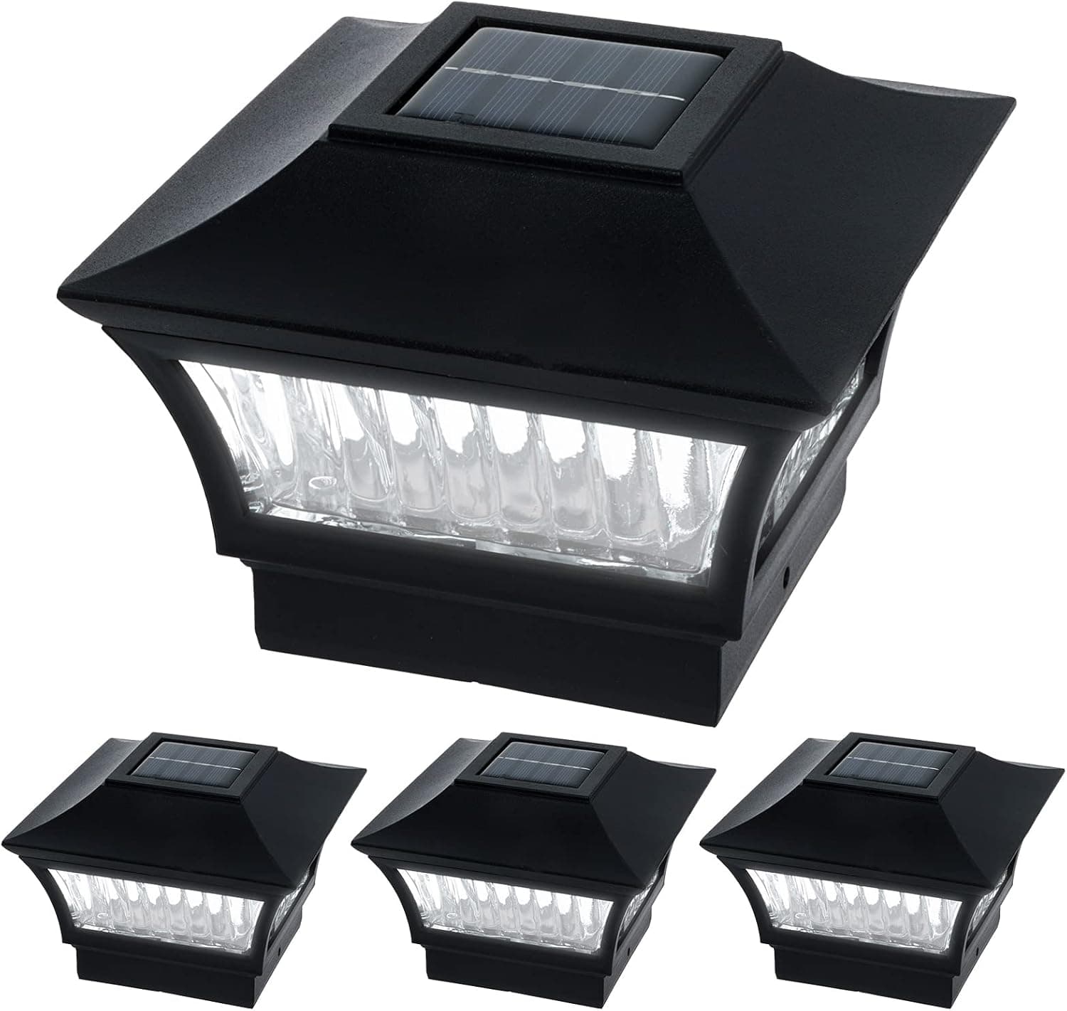 GreenLighting Sleek Tokyo Solar Post Cap Lights - Post Caps for 4x4 Wood 5x5 Vinyl PVC Fence Solar Post Lights Outdoor Waterproof - Solar Deck Post Lights (Black, 4 Pack)