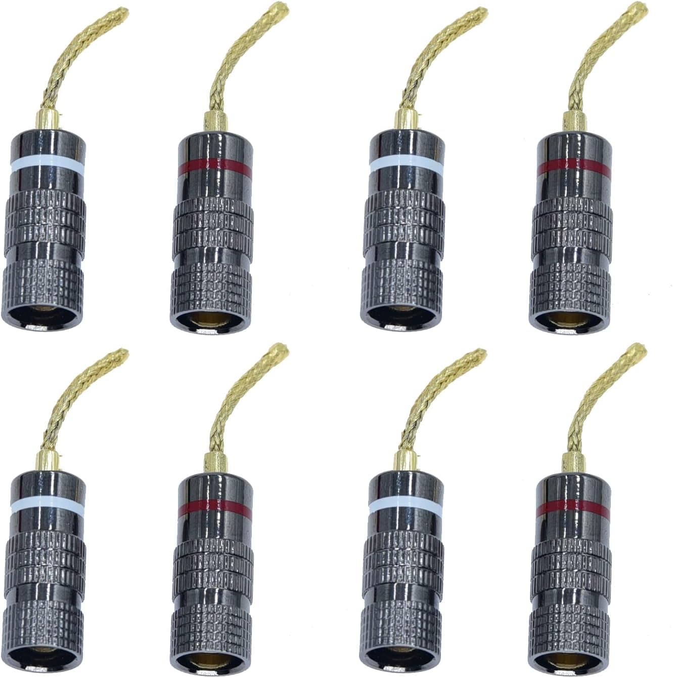 Screw-Type Connectors Deadbolt Flex Pin Banana Adapter Plug to 4mm Female Bananas Jack Center Surround Wire for Spring Loaded Speaker Terminals Inputs 8 Pack
