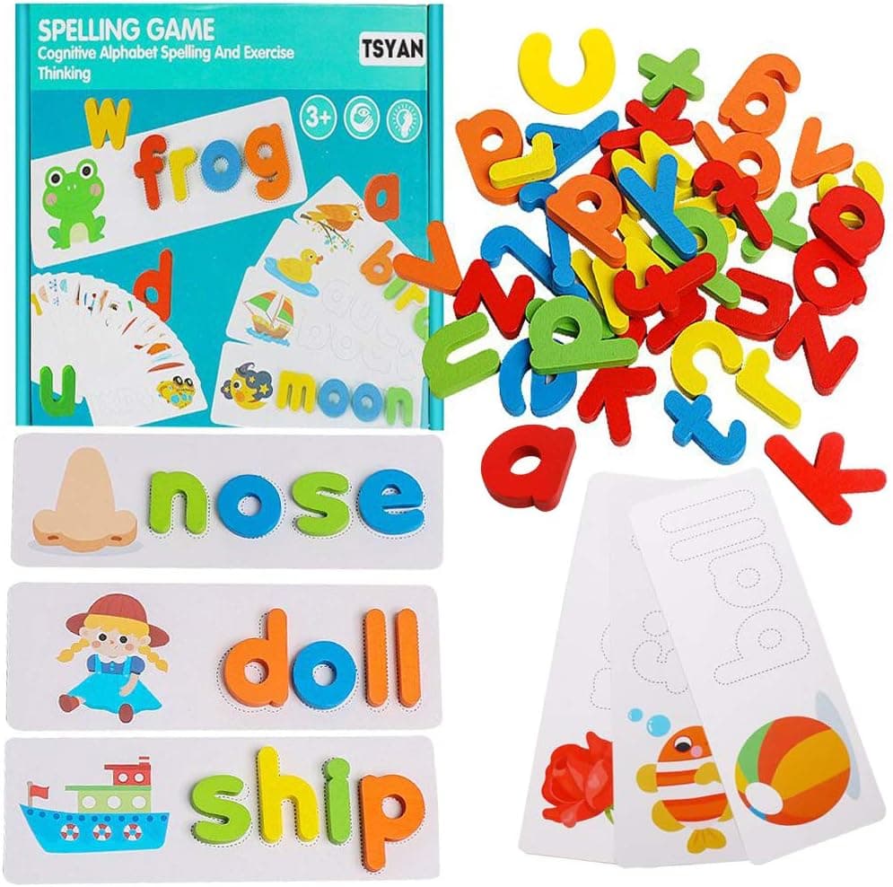 See and Spell Sight Words Flash Cards Alphabet Kindergarten Matching Letter Puzzles Spelling Games Montessori Educational Preschool Learning Toys for Toddlers Kids 3+ Year Old