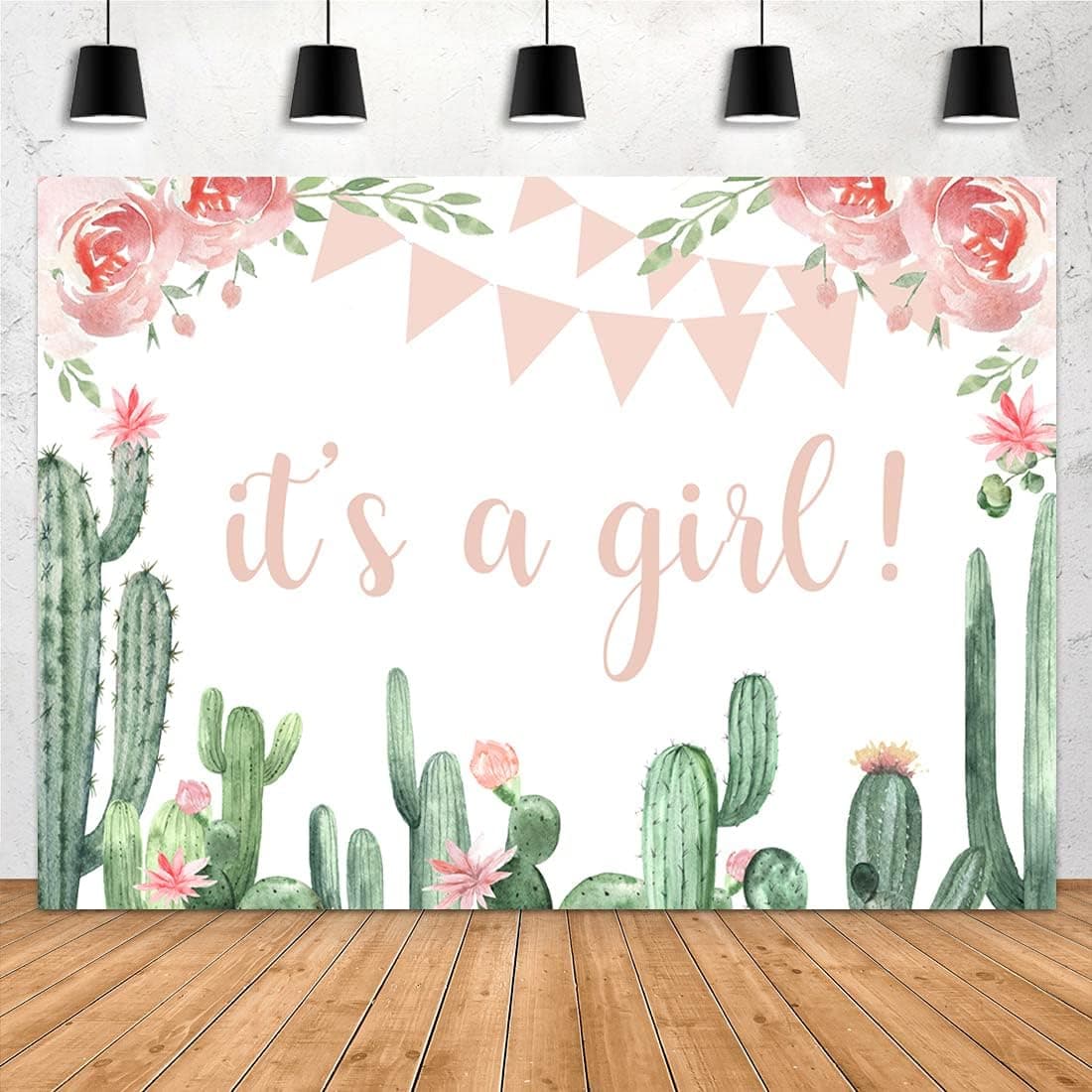 Aperturee It's a Girl Baby Shower Backdrop Cactus Pink Floral Fiesta Mexican Princess Flowers Kids Photography Background Portrait Party Decorations Banner Photo Booth Studio Props Supplies, 7x5ft