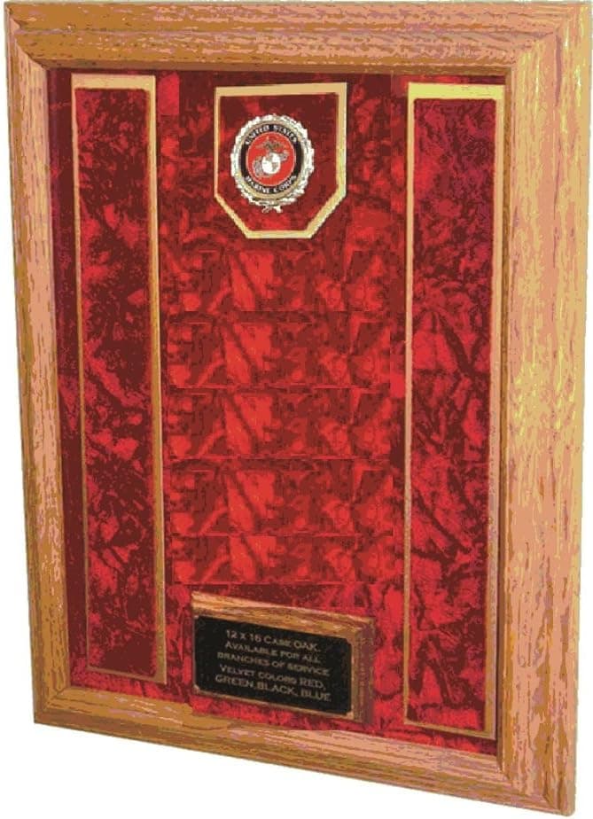 Military Medal Awards Display Case - 16x20 - Shadow Box (USMC EGA Emblem / Red Velvet)
