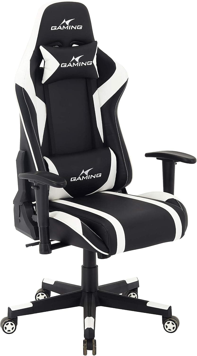 Brage Living Swivel Gaming Chair Ergonomic High-Back Racing Style PU Leather Office Chair with Headrest and Lumbar Support and Adjustable Armrest (Admiral - Black/White)
