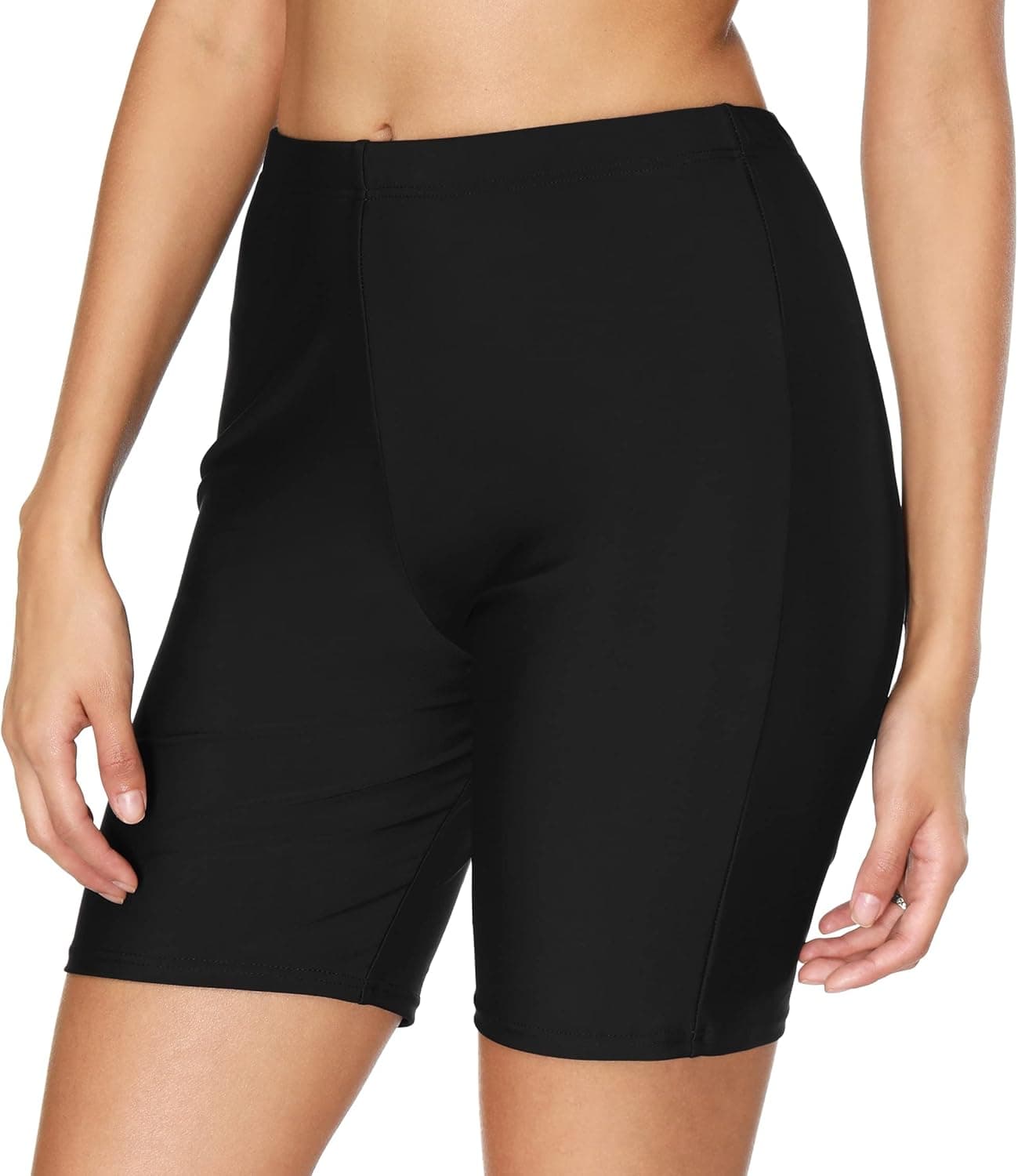 ATTRACO Women's Long Board Shorts High Waist Swim Bottom Solid Jammer Swim Shorts