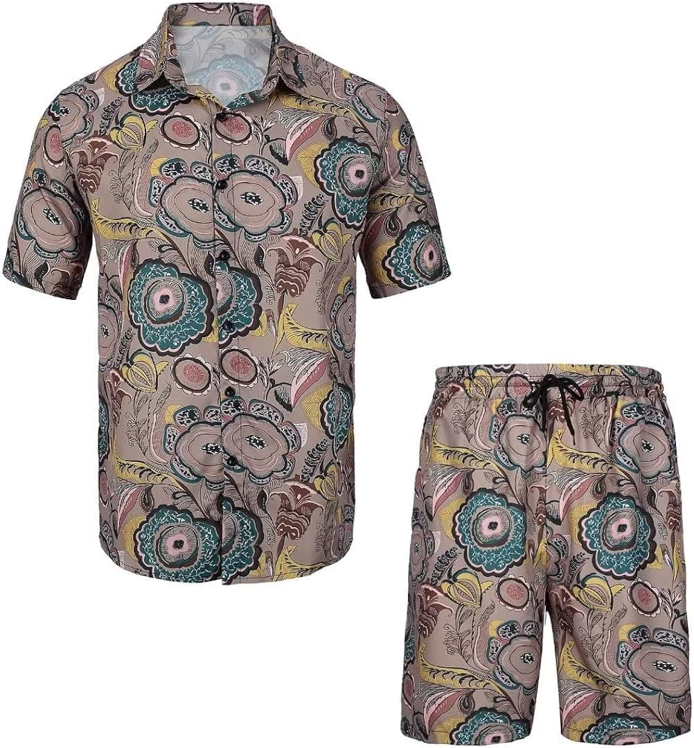 AKsit Mens Floral Hawaiian Shirts Suits Casual Button Down Short Sleeve Shirt