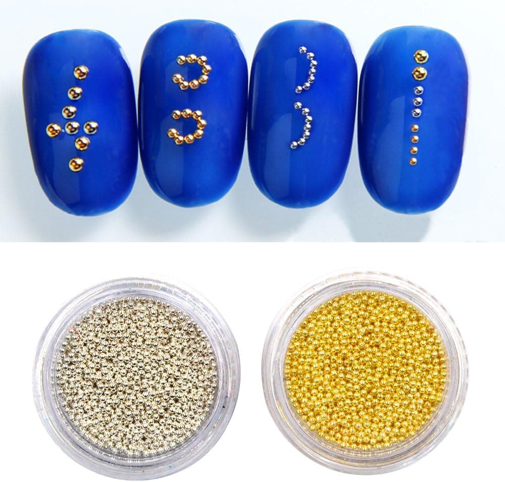 2Pcs Gold Silver Mini Metallic Caviar Nail Beads for 3D Metal Nail Ball Decoration Manicure Tools