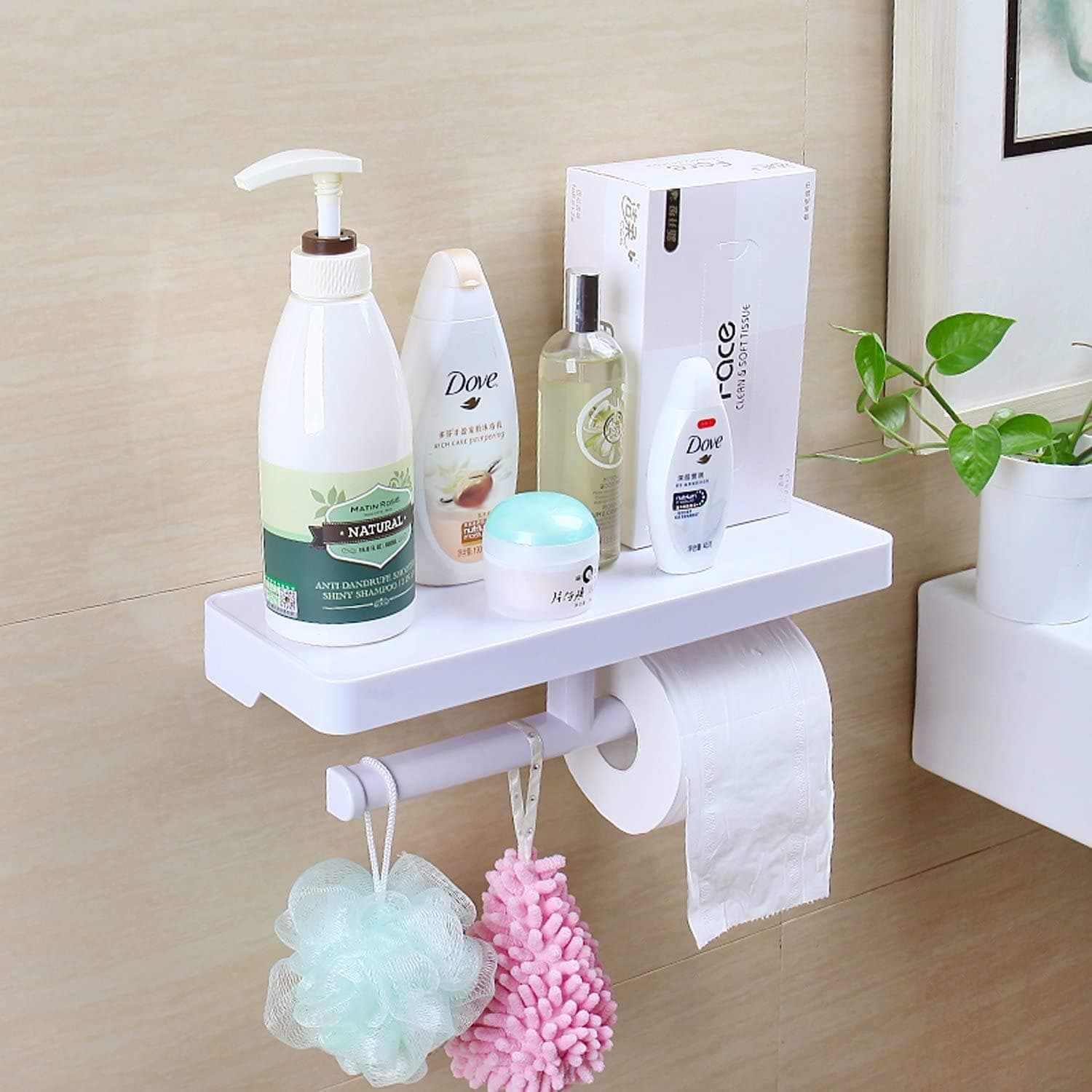 Floating Shelves Suction Cup Wall Mounted Plastic Wall Storage Shelf Ledge for Kitchen,Shower Room , Bedroom, Bathroom, Laundry Room-Without Drill & Nail- Strong Suction
